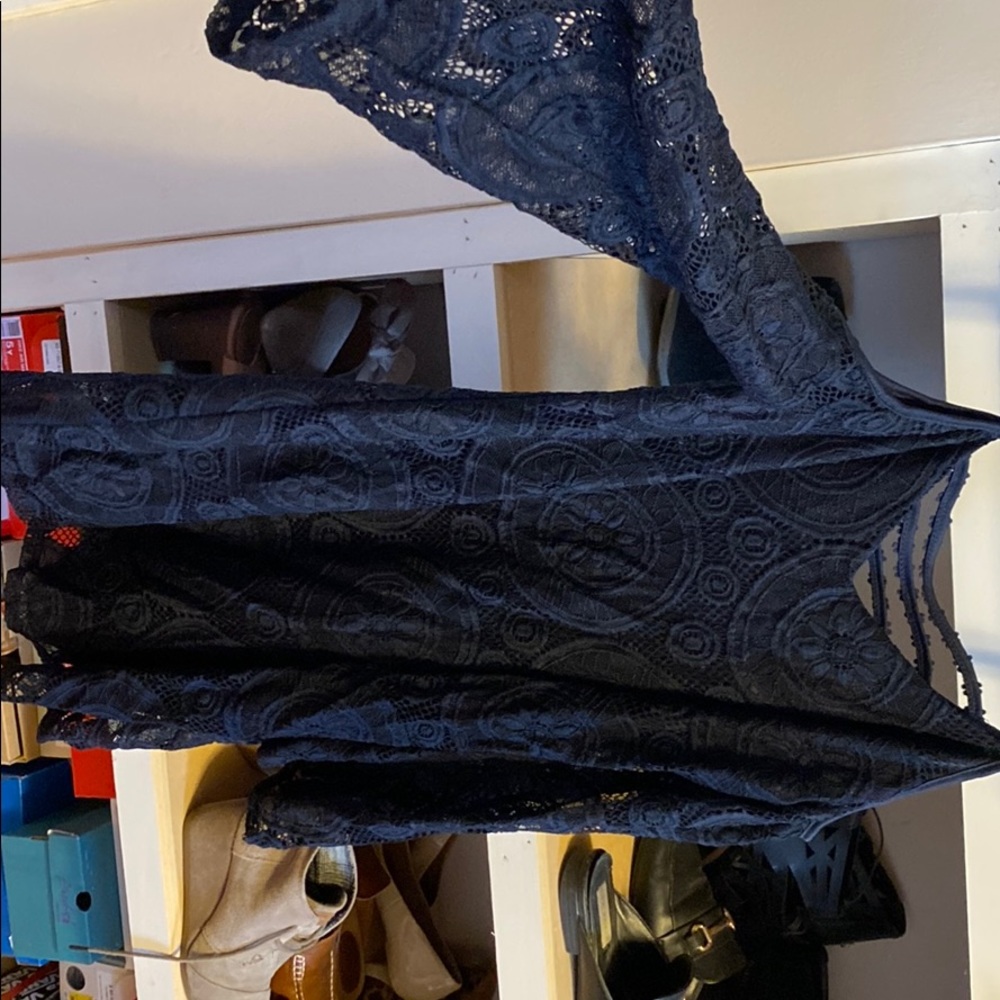 Navy Blue lace dress with balloon sleeves